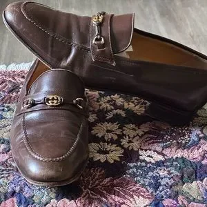 Gucci | Shoes | Vtg Gucci Classic Gg Gold Brown Leather Mens  display picture 3